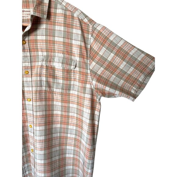 Tommy Bahama Shirt Mens Plaid 100% Silk Size XL Peach Gray Original Fit - Picture 4 of 9